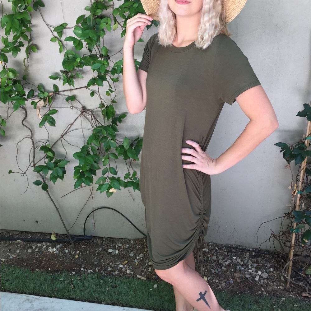 Olive T-Shirt Dress with Adjustable Sides
